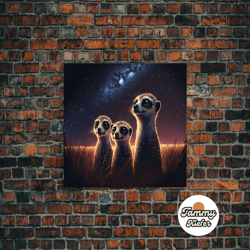 high quality decorative wall art, meerkat art, framed canvas print, animal art, starry night over the plains of africa