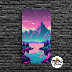 high quality decorative wall art, pink and purple fantasy mountain art, framed canvas print, pacific northwest inspired