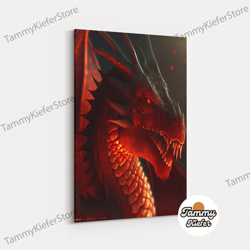 high quality decorative wall art, portrait of an evil ruby red dragon, fantasy art, framed canvas print, wall art, wall
