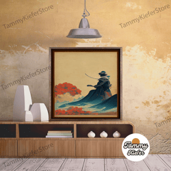high quality decorative wall art, red and blue japanese samurai warrior wall poster, fine art print
