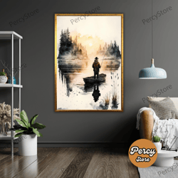 wall decoration canvas painting - living room bedroom home and office wall decoration canvas art, fisherman on the lake