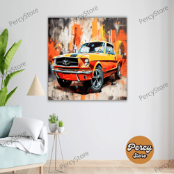 wall decoration canvas painting - living room bedroom home and office wall decoration canvas art, ford mustang watercolo
