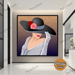 Wall Decoration Canvas Painting - Living Room Bedroom Home and Office Wall Decoration Canvas Art, Lady In Floral Hat Can