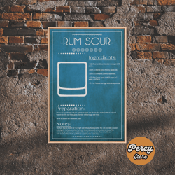 rum sour recipe - bar cart art - bar decor - framed canvas print - blueprint art - patent art - home bar decor - bar art