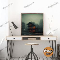 spooky gloomy wall art, haunted house art, fine art poster print