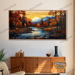 stained glass art canvas print fall decor, framed wall art, seasonal decor, fall seasonal art, clearance fall decoration