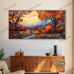 stained glass fall centerpiece wall art framed canvas print, thanksgiving decor, stained glass style art, farmhouse deco
