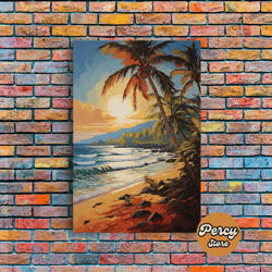 sunrise wall art, beach wall print, tropical wall art, canvas print, wall art, vertical print, beach house wall decor, b