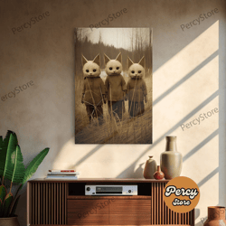 the bunny boys, spooky halloween art, scary wall decor, spooky creepy halloween decor, thought provoking haunted art
