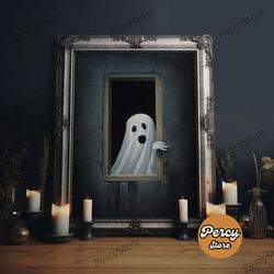 the ghost sits on the sofa, framed canvas or canvas print, gothic victorian halloween painting, cool halloween decor