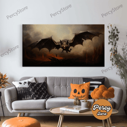 vampire bat painting, vintage poster, framed canvas print, art poster print, dark academia, dracula, halloween decor, ha