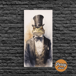 victorian frog portrait, framed canvas print or poster, cottagecore animal wall art, handmade photo transfer toad canvas