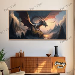 white dragon on a mountain top, fantasy art, framed canvas print, medieval fantasy art, fire breathing dragons