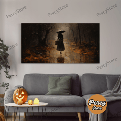 witch walking in the rain, witch print, framed canvas or poster, victorian oil painting, dark academia, witchcraft decor