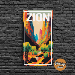 zion national park poster, utah wall poster, america art print, travel wall print, travel poster, travel wall art, canva