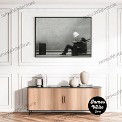 Blown Away Guy Music Art Maxell Ad Black And White Old Retro Vintage Photography Wall Art Poster Canvas Framed Printed T