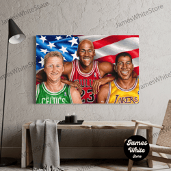 dream team michael jordan, magic johnson, larry bird - fine art print, usa basketball team wall art, nba poster print, h