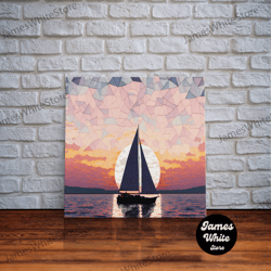 framed canvas ready to hang, sailing under a stained glass sky, framed canvas print, canvas art, nautical art deco style