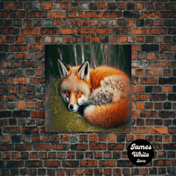 framed canvas ready to hang, sleeping fox framed canvas wall art, canvas print decor for home office decoration canvas