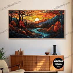 framed canvas ready to hang, stained glass style fall centerpiece wall art framed canvas print, thanksgiving decor, stai