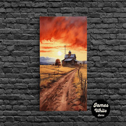 framed canvas ready to hang, sunset over kansas farmhouse, framed canvas print or poster