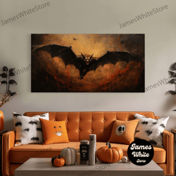 framed canvas ready to hang, vampire bat painting, vintage poster, framed canvas print, art poster print, dark academia,