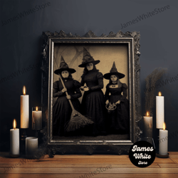 framed canvas ready to hang, victorian witches, vintage tintype style photograph, framed canvas print, gothic wall art,