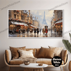 framed canvas ready to hang, winter wonderland - paris in the snow at christmas time - framed canvas print - christmas d