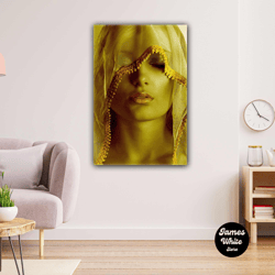 closed eyes african model woman with orange ring lipstick roll up canvas, stretched canvas art, framed wall art painting