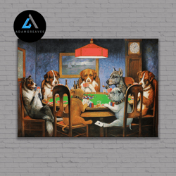 decorative wall art, a friend in need by cm coolidge poker game canvas or poster, dogs poker painting, dogs playing poke