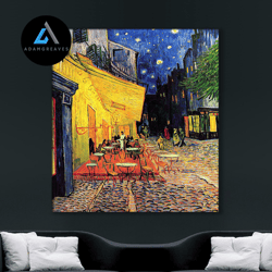 decorative wall art, cafe terrace night poster, cafe terrace night canvas decor, van gogh cafe print, van gogh painting,