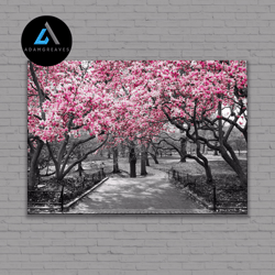 decorative wall art, cherry blossoms canvas, sakura poster, black white pink japanese painting, 3 and 5 piece canvas wal