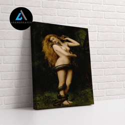 decorative wall art, john collier lilith (1889) canvas, giclee wall art, snake mythological scene, vintage style, reprod