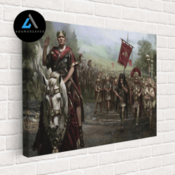 decorative wall art, julius caesar and army canvas, war poster, historical art, living room decor, framed canvas, ready