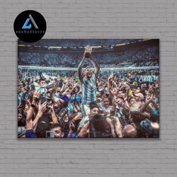 decorative wall art, lionel messi poster, leo messi autograph signed canvas, 2022 world cup champion argentina wall art,