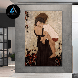 decorative wall art, mother & child gifts, gustav klimt canvas or poster, gustav klimt wall painting, gift for mother, g