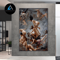 decorative wall art, witches going to their sabbath by luis ricardo falero canvas, framed art, extra large canvas, ready