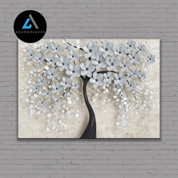 decorative wall art, with white flowers canvas wall art, white cherry blossom poster, large wall art, palette knife pain