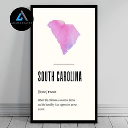 decorative wall art, funny south carolina definition print  south carolina canvas  sc minimalist state map  watercolor s