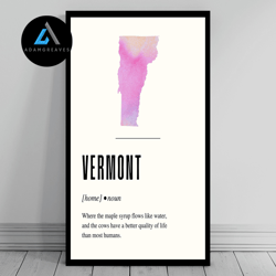 decorative wall art, funny vermont definition print vermont canvas minimalist state map watercolor state silhouette