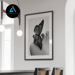 decorative wall art, butterfly on lip canvas, luxury fashion print, aesthetic teen girl bedroom decor, vintage wall art,