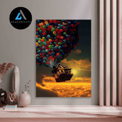 decorative wall art, abstract canvas, rainbow artwork, up movie wall art, air balloons printed, modern art, up movie bal