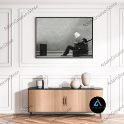 Framed Canvas Ready To Hang, Blown Away Guy Music Art Maxell Ad Black And White Old Retro Vintage Photography Wall Art P