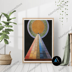 framed canvas ready to hang, hilma af klint altarpiece modern abstract art pyramid chakras canvas poster frame printed f