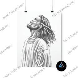 framed canvas ready to hang, jesus - fine art print, jesus wall art, faith christianity poster print, hand-drawn jesus a