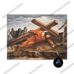 framed canvas ready to hang, jesus carrying the cross, jesus is king oil painting - canvas print