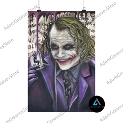 framed canvas ready to hang, king of madness, heath ledger joker, oil painting - poster print