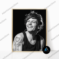 framed canvas ready to hang, louis tomlinson music poster one direction print iconic black and white vintage celebrity s