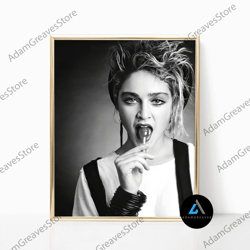 Framed Canvas Ready To Hang, Madonna Queen Of Pop Print Singer Music Poster Black And White Retro Vintage Camera Photogr
