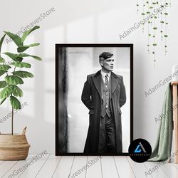 framed canvas ready to hang, peaky blinders black & white photography vintage aesthetic thomas shelby tv series canvas f